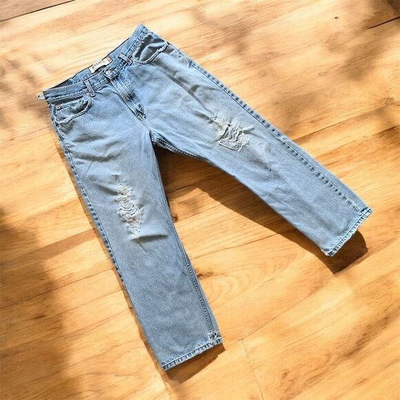 Levi’s 505 Straight Leg Distressed Denim Jeans 34x30 Light Wash